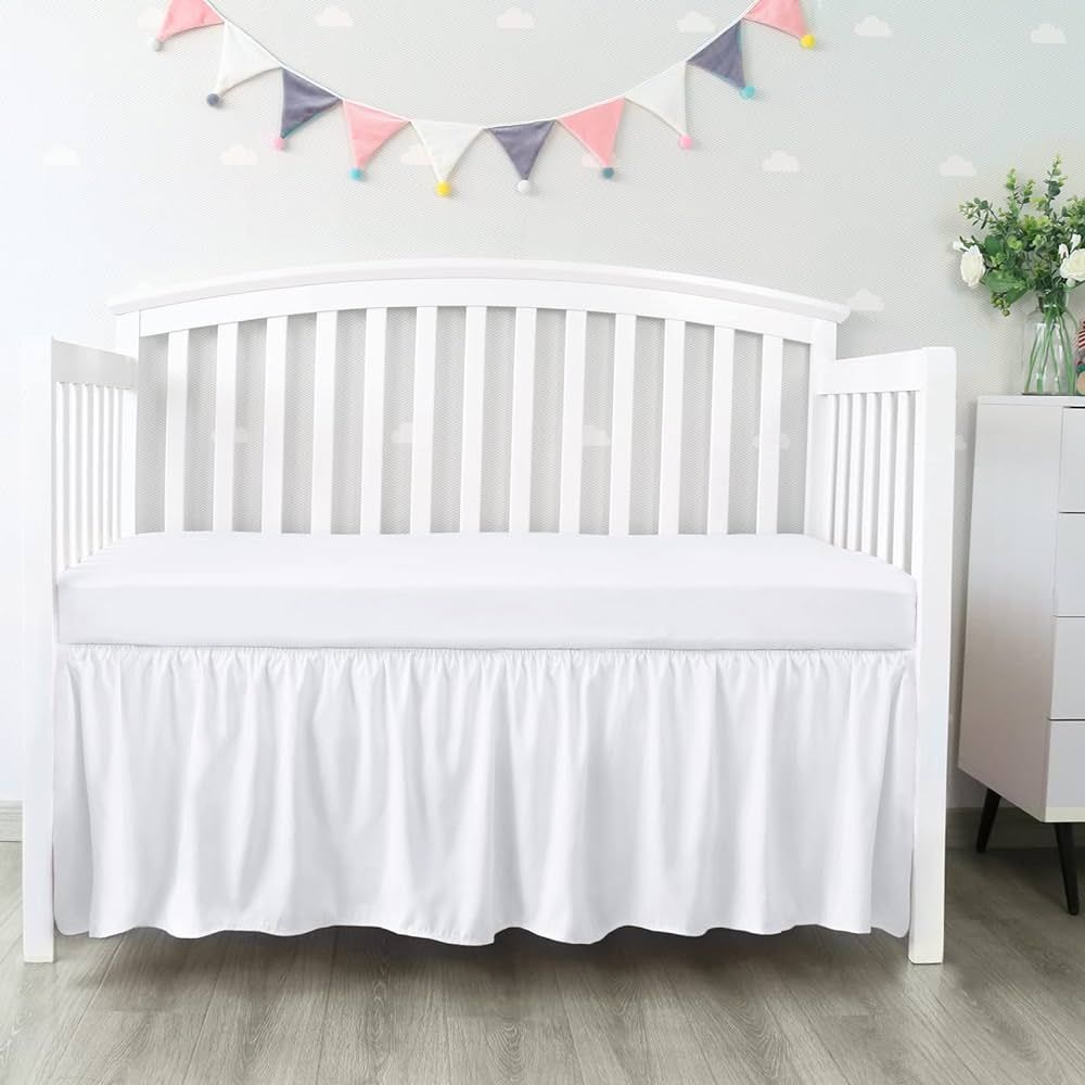 Crib Bed Skirt 28” x 52” with 14” Drop Pleated Dust Ruffle for Baby Boys Girls Elastic Adju... | Amazon (US)
