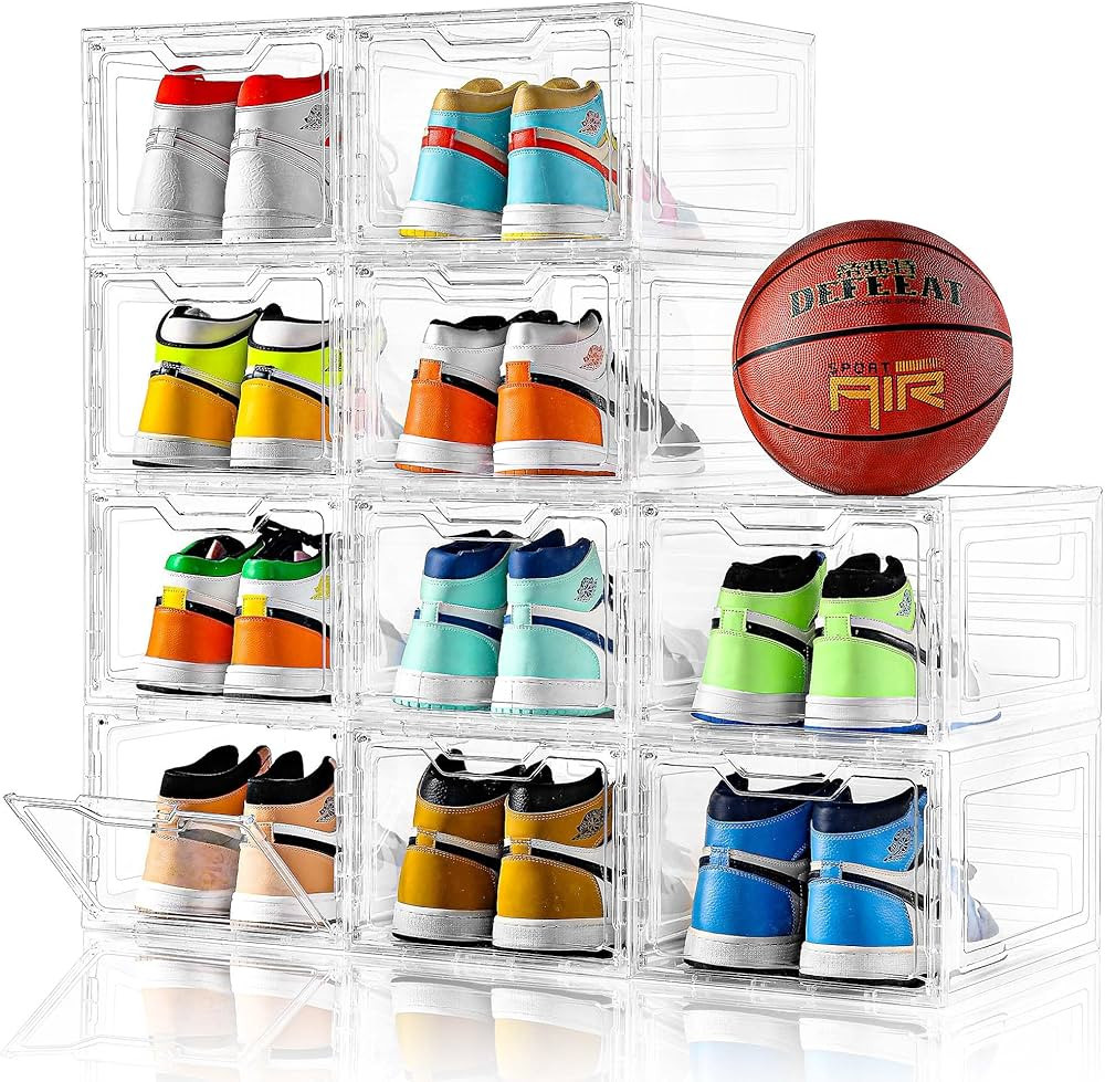 10 Pack Large Shoe Boxes Clear Plastic Stackable,Shoe Storage Organizer with Lids,Shoe Rack for C... | Amazon (US)