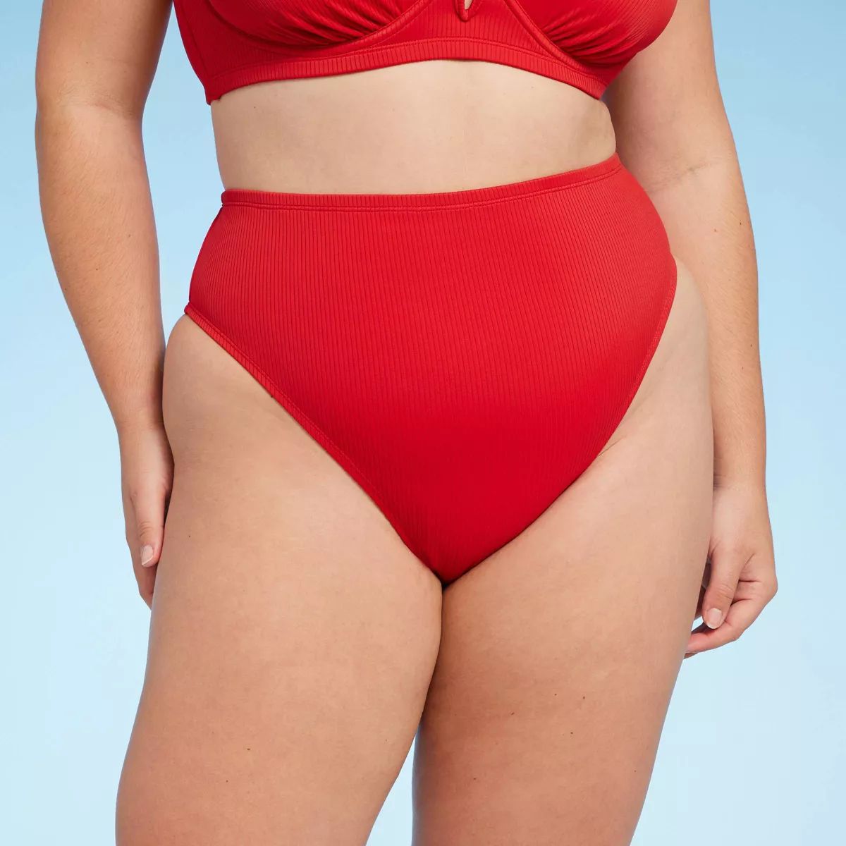 Women's Ribbed High Waist High Leg Bikini Bottom - Shade & Shore™ Red | Target