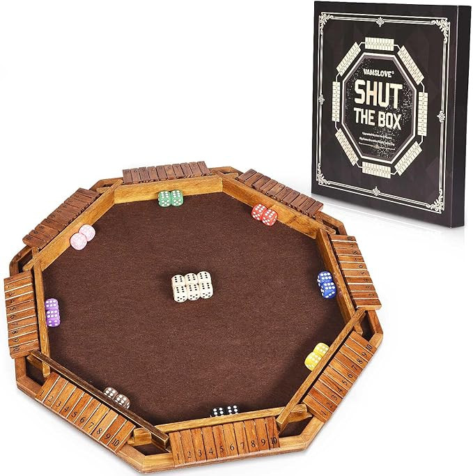 Vamslove Shut The Box Dice Game for 8 Players Upgraded Wooden Board Table Math Game with 16 +6 Di... | Amazon (US)
