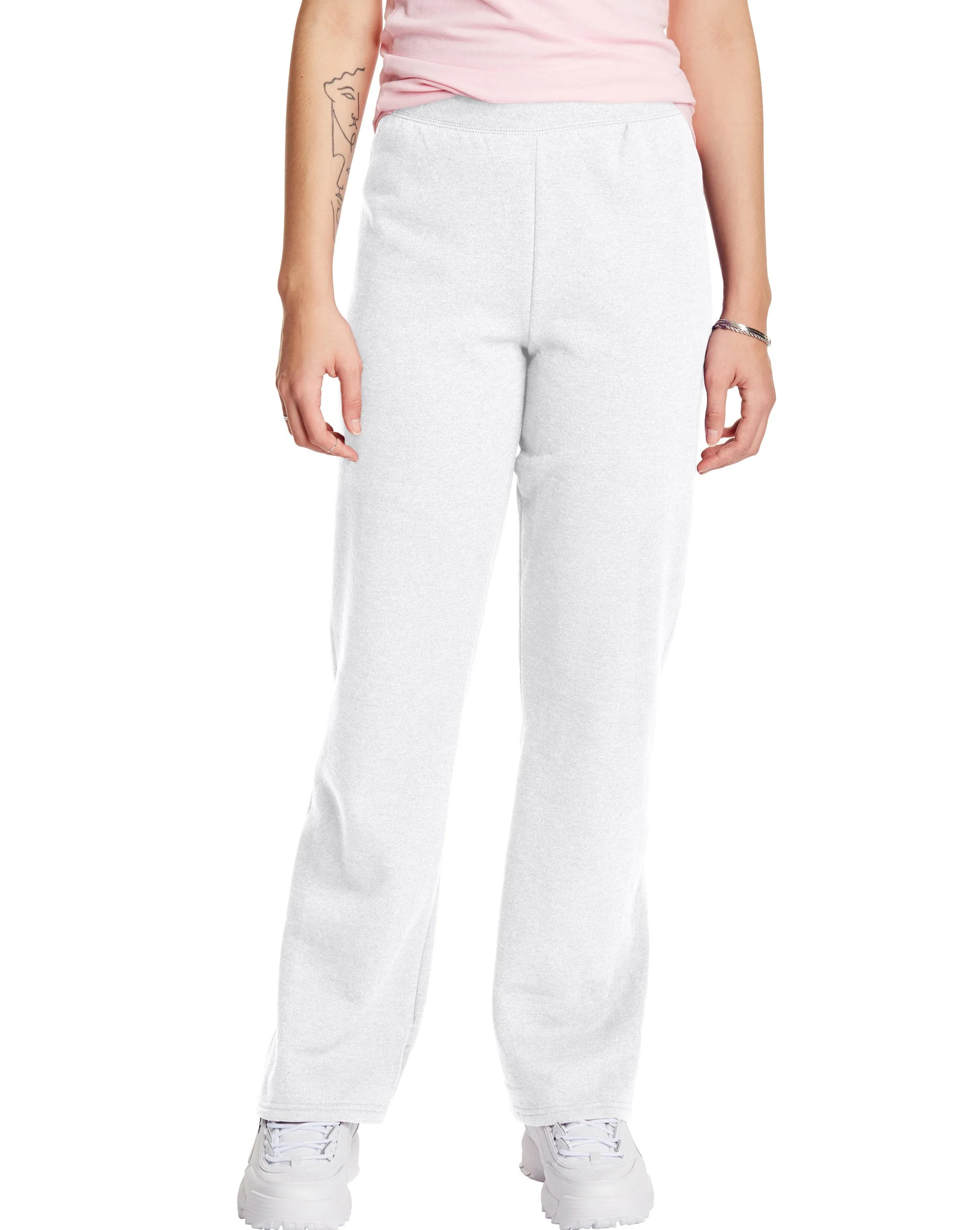 Hanes EcoSmart Women's Fleece Sweatpants with Open Bottom Legs, 30.5" White L | Walmart (US)