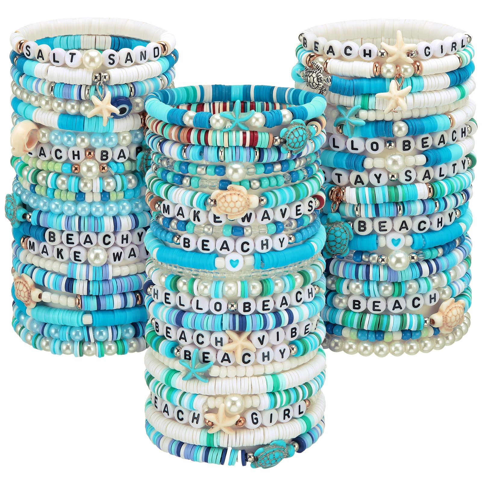 Landical 64 Pieces Summer Beach Bracelet Bulk Surfer Beaded Bracelets Stackable Clay shell Seashe... | Amazon (US)