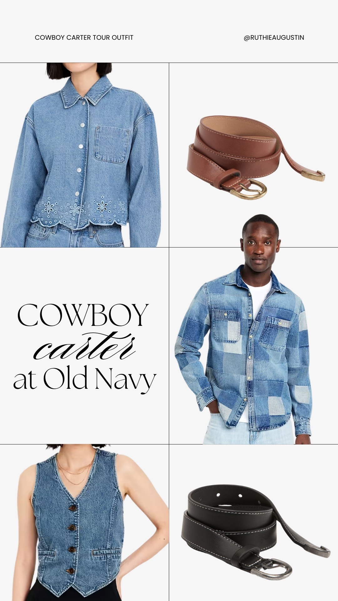Cowboy Carter at Old Navy! 

Here's a roundup of a few very western, country, cowboy looks from Old Navy for the upcoming
Beyonce Cowboy Carter
concert tour!

(Concert outfit, western belt, denim, denim cowboy, denim outfit, Cowboy Carter outfit, rodeo outfit, rodeo fashion, country fashion, beyonce tour fashion, country outfit, western outfit)

#LTKFindsUnder100 #LTKStyleTip