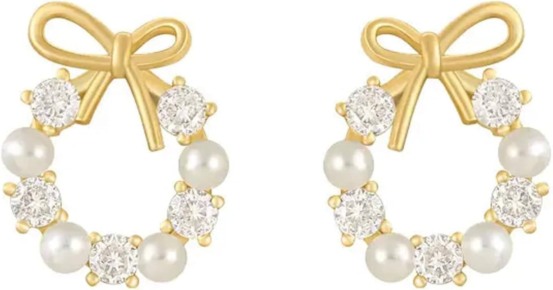 Gold Wreath Pearl Bow Earrings Stud,Gold Hoop Earrings Trendy Dainty Elegant Hypoallergenic Jewel... | Amazon (US)