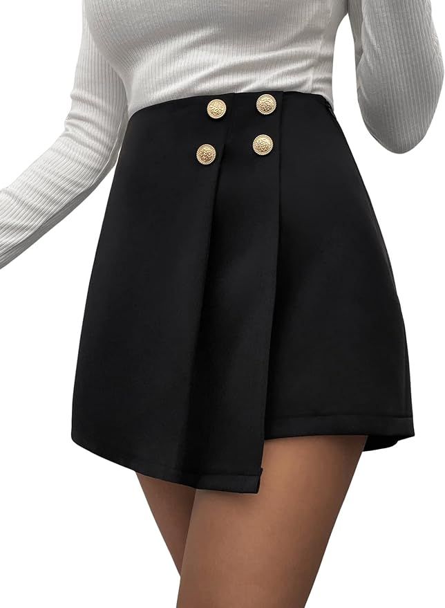 SHENHE Women's High Waisted Wrap Asymmetrical Hem Button Skorts Skirts Shorts | Amazon (US)