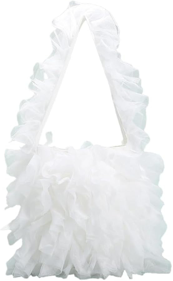 Women Lace Shoulder Handbag Soft Gauze Underarm Bag Lace Ruffle Style Tote Purse | Amazon (US)