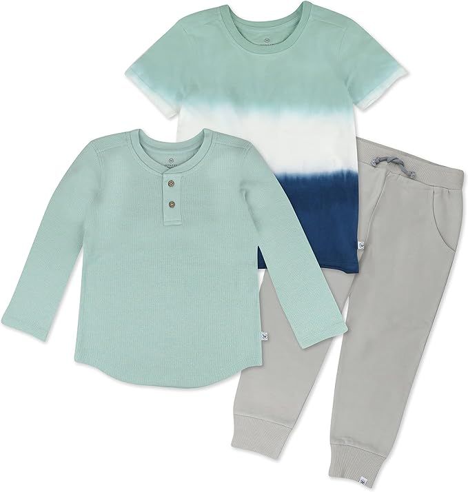 Amazon.com: HonestBaby baby-boys 3-piece Organic Cotton Henley, Short Sleeve T-shirt and Sweatpan... | Amazon (US)