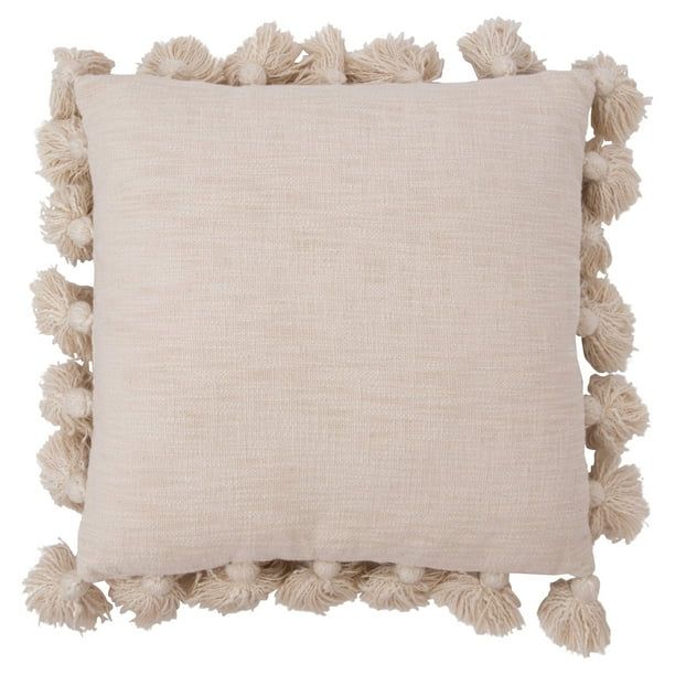 3R Studios Luxurious Cream Square Cotton Pillow with Tassels | Walmart (US)