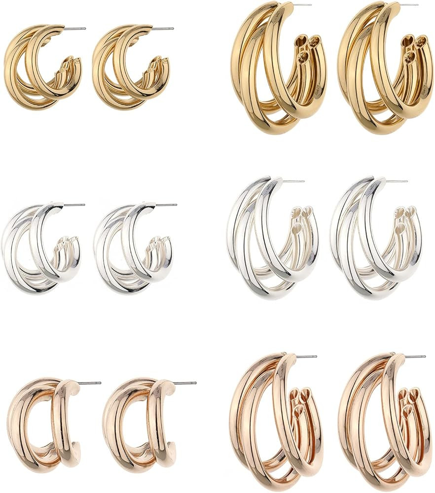 10 Pairs of Earrings for Women, Y2K Colorful Stud Earring, Small Tube Hoop and Twist Chunky Hoop ... | Amazon (US)