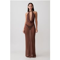 Ethal Mesh Cowl Neck Beaded Maxi Dress / Chocolate | MESHKI | XXL | MESHKI US