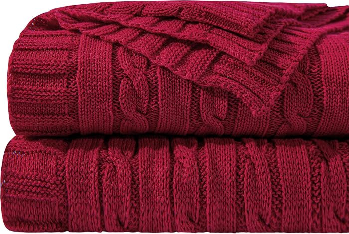 NTBAY Cotton Oversized Cable Knit Throw Blanket, 60 x 80, Red | Amazon (US)