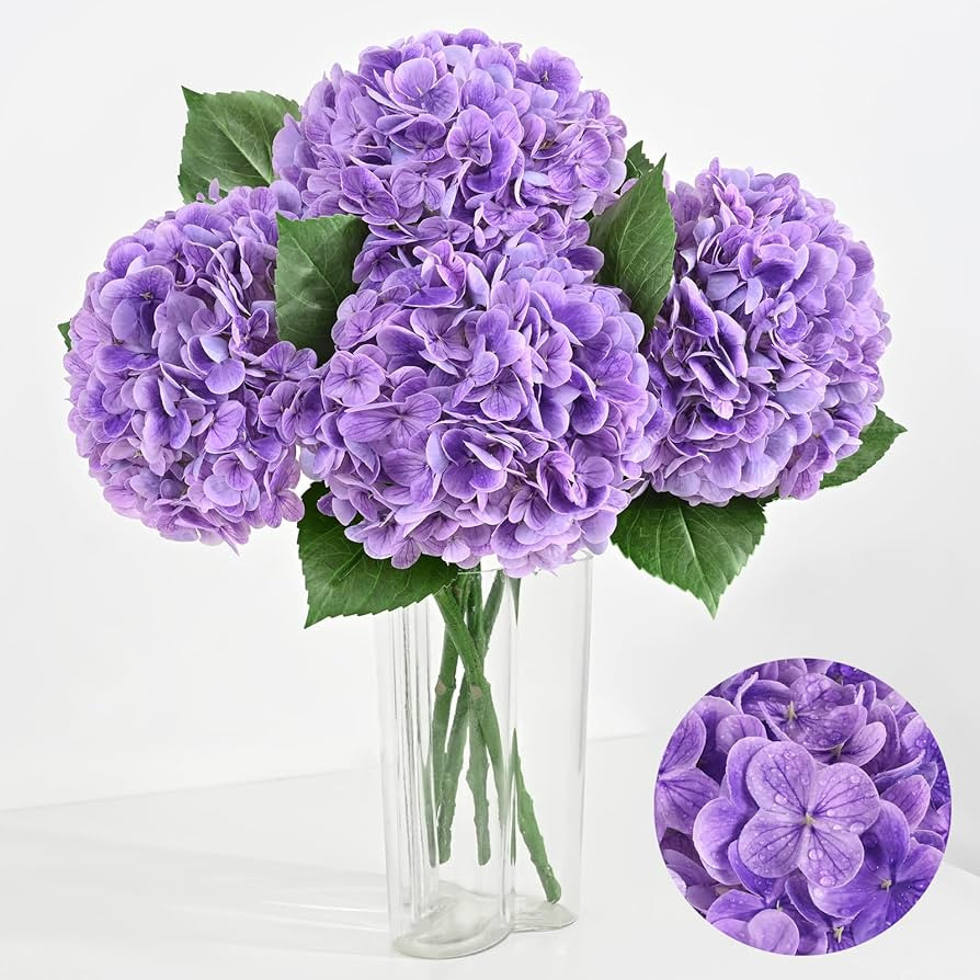 Artflower 4Pcs Real Touch Hydrangea Artificial Flowers, 22.5'' Purple Full Latex Faux Hydrangea F... | Amazon (US)