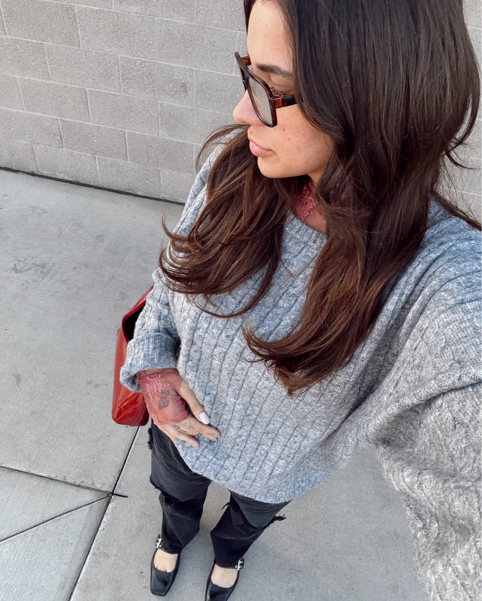 ootd wearing a medium in nuuds sweater, 29 in nuuds straight jean and 8.5 in dolce vita black flats. the perfect red bag for the holidays as well  

#LTKHoliday #LTKFindsUnder100 #LTKWorkwear