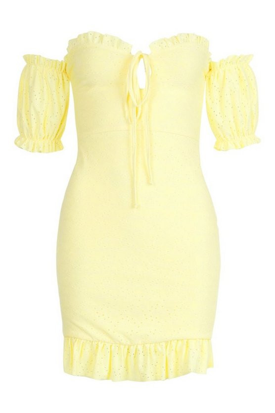 Broderie Anglais Puff Sleeve Mini Dress | Boohoo.com (UK & IE)