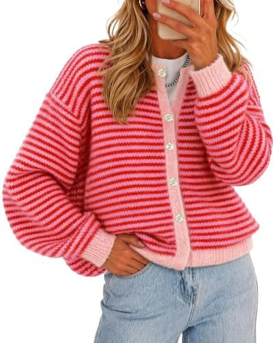 Cicy Bell Womens Striped Cardigan Sweaters Long Sleeve Button Up Knit Tops | Color Block,Loose Fi... | Amazon (US)