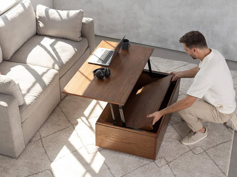 Transformer Table Lift Top Coffee Table with Hidden Storage Compartment Panel Space, Wooden Conve... | Amazon (US)