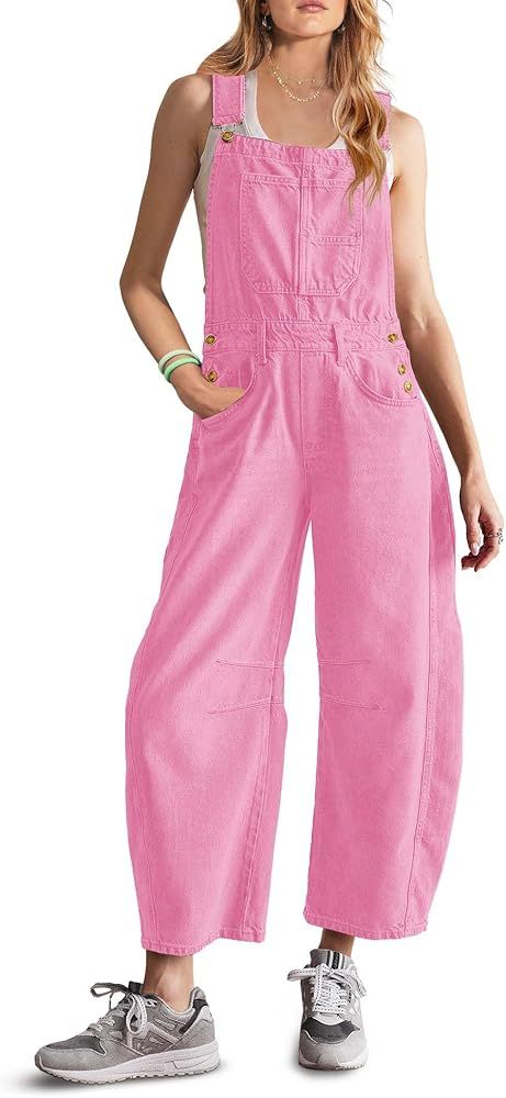 ReachMe Womens Casual Adjustable Bib Overalls Classic Wide Leg Jumpsuits Vintage Barrel Overall B... | Amazon (US)