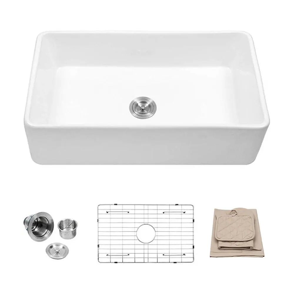 33 Inch White Porcelain Single Bowl Farmhouse Kitchen Sink (White) | Bed Bath & Beyond