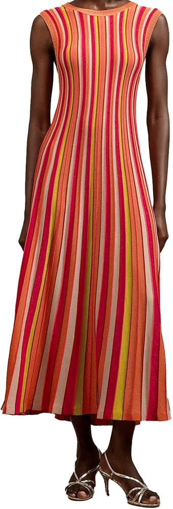 Vibrant Orange Sleeveless Tank Bodycon Knit Dress Maxi Stripe Summer Casual Vacation Date Night D... | Amazon (US)