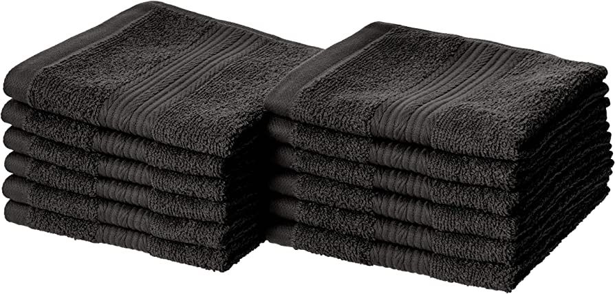 Amazon Basics - 12 Piece Fade Resistant Washcloth, 100% Cotton, Black, 12" x 12" | Amazon (US)