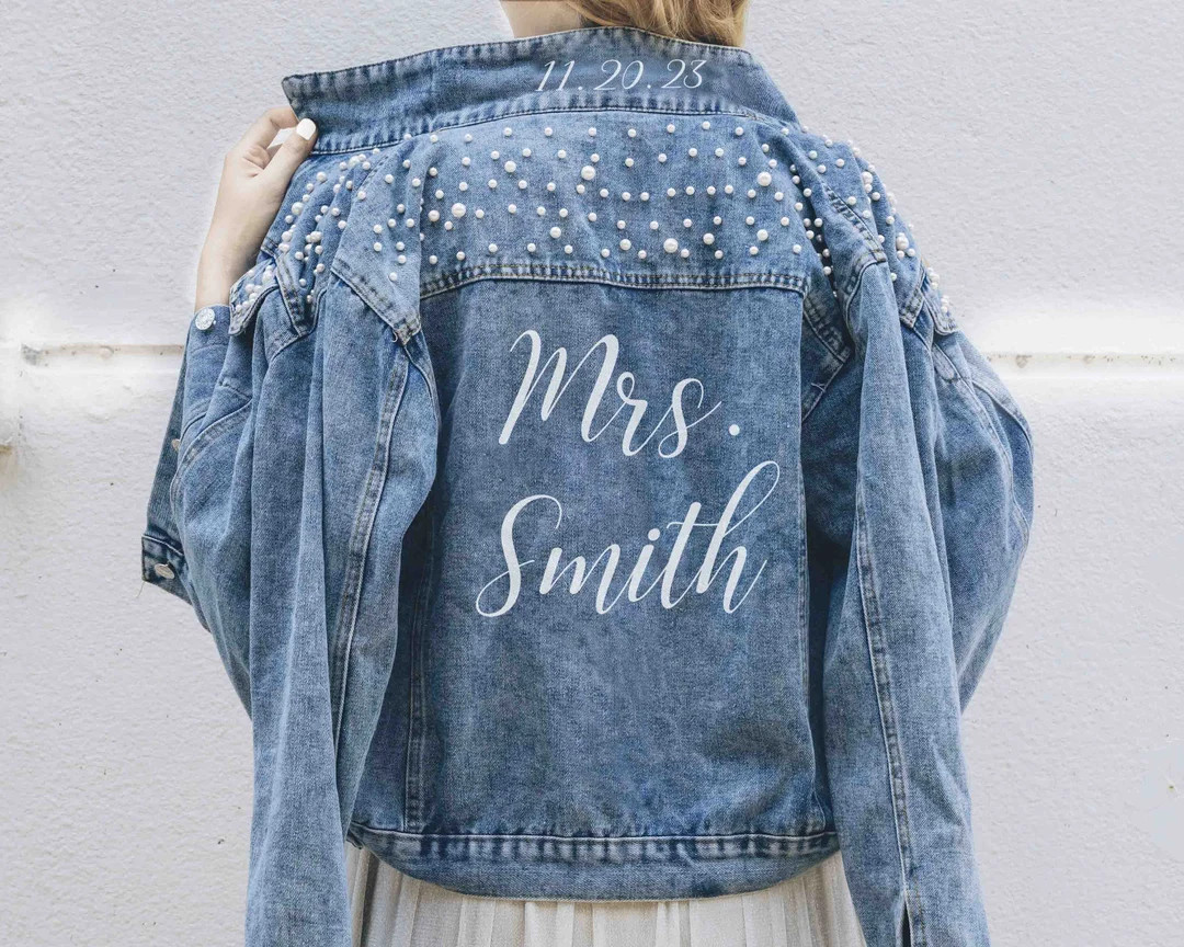 Mrs Pearl Denim Jacket Bride Jean Jacket Personalized - Etsy | Etsy (US)
