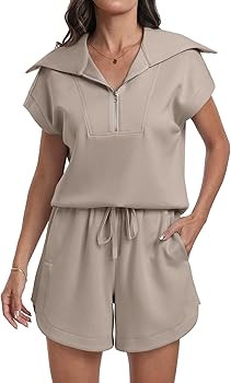 ANRABESS Two Piece Sets for Women Summer Half Zip Short Set Sweatsuit 2 Piece Outfits Sweat Loung... | Amazon (US)