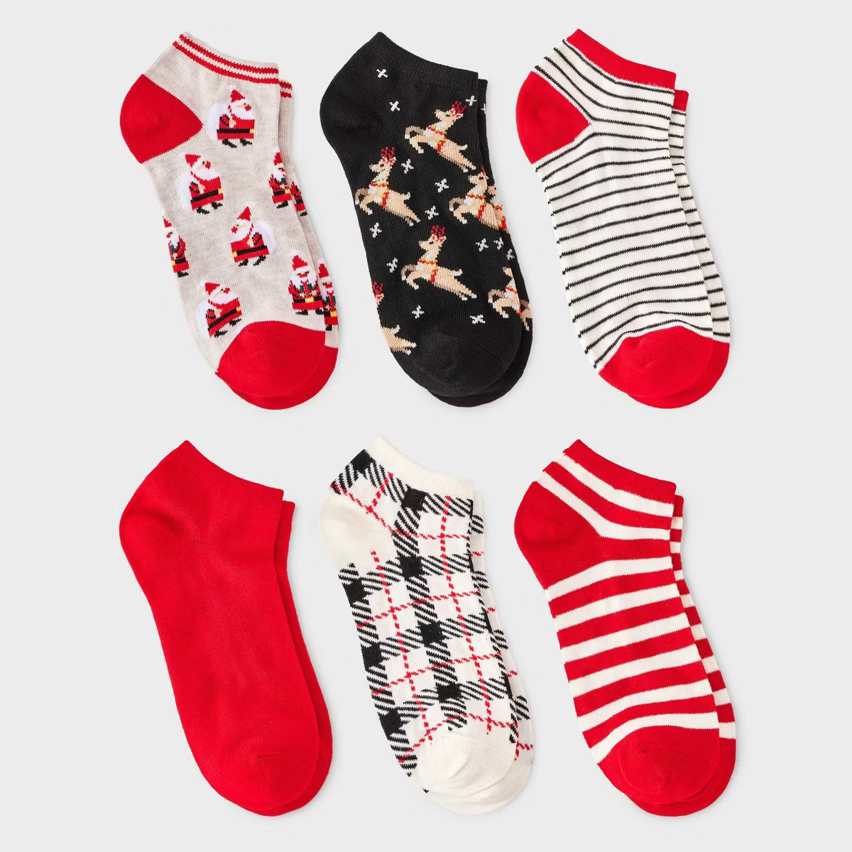 Women's Reindeer & Stripes Christmas 6pk Low Cut Socks - Wondershop™ Black/Red/White 4-10 | Target