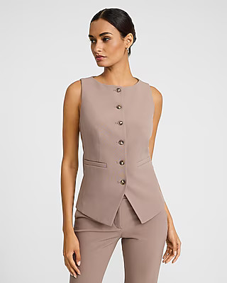 Studio Stretch Twill Boat Neck Cutaway Blazer Vest | Express