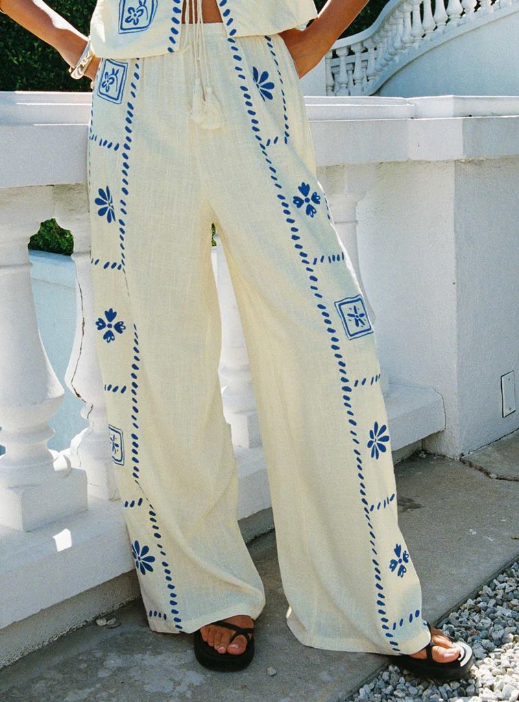 Grazia Pants Cream / Blue | Princess Polly US