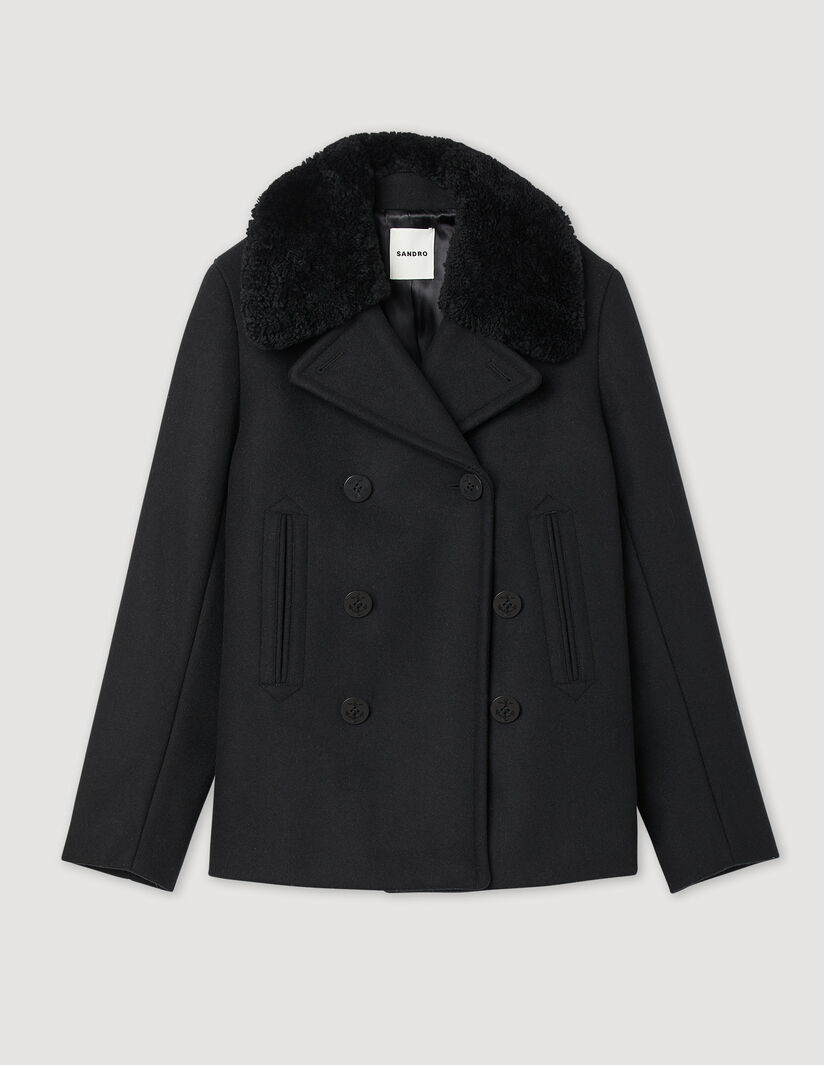 Pea coat with sheepskin collar | Sandro (DE, FR & UK)