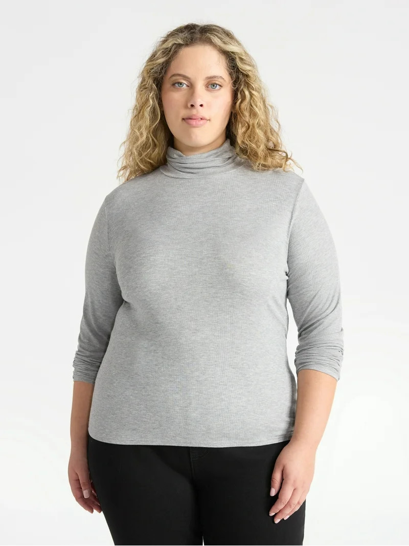 Time and Tru Women's Ribbed Turtleneck with Long Sleeves, Sizes XS-XXXL | Walmart (US)