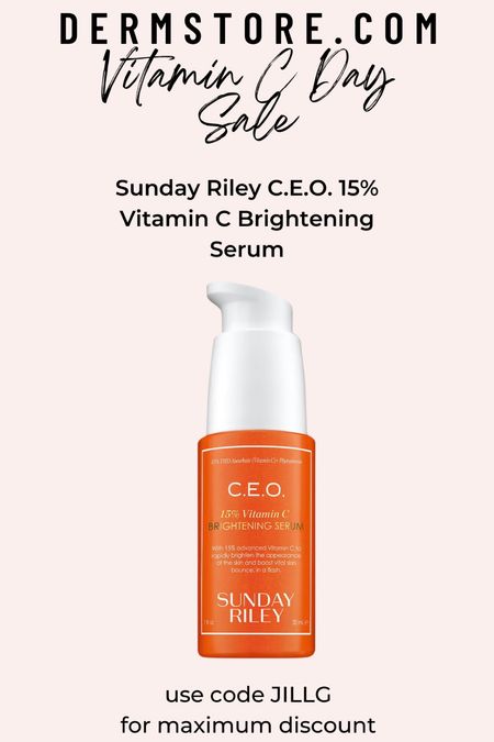 Dermstore vitamin c day sale. Sunday Riley Vitamin C Serum. Use code JILLG for maximum discount .

#LTKsalealert #LTKbeauty #LTKfindsunder100