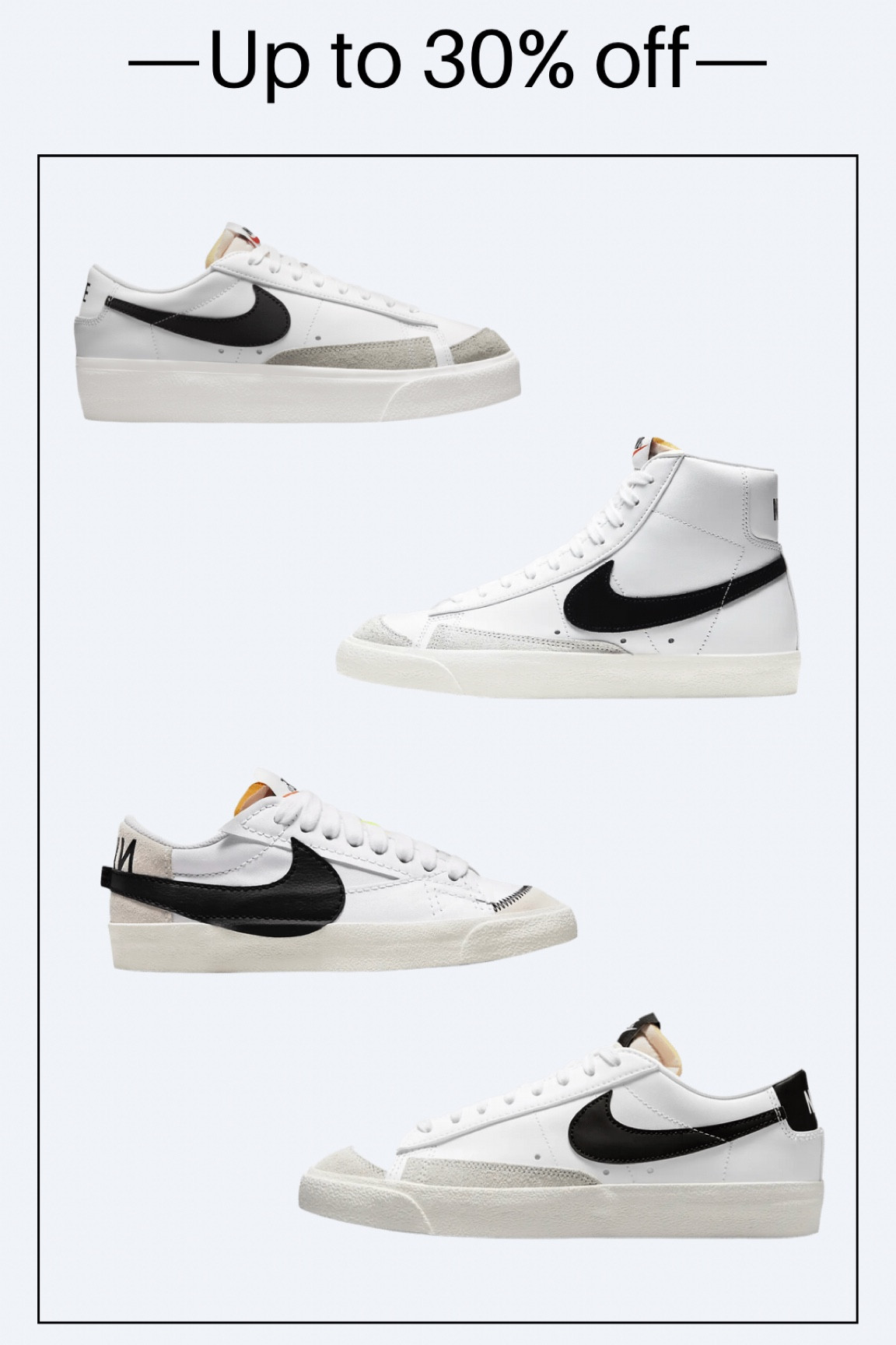 Save on Nike blazers! A classic style and color way that goes with any outfit, all year long! Save up to 30% OFF! 

#LTKsalealert #LTKshoecrush #LTKGiftGuide