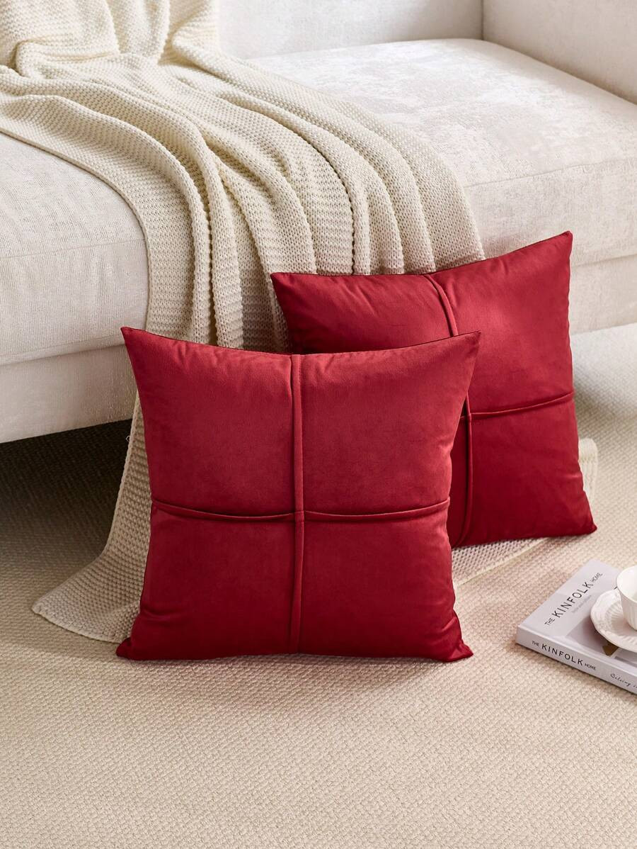 1pc/2pcs Wine Red Cross Artificial Quilted Decorative Pillowcase (Without Pillow Insert), Made Of... | SHEIN