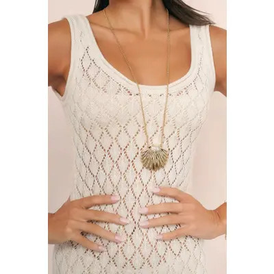 Ettika Cubic Zirconia Scalloped Shell Pendant Necklace in Silver at Nordstrom | Nordstrom