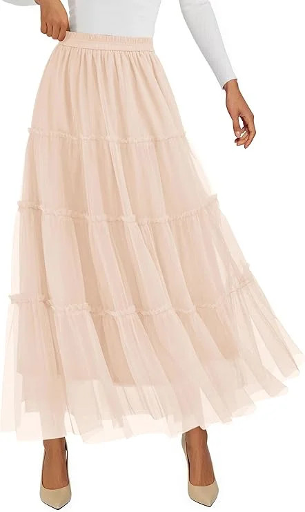 PRETTYGARDEN Women's Tulle Skirt Summer Flowy High Waisted A-Line Cute Fall Fairy Layered Mesh Ma... | Walmart (US)