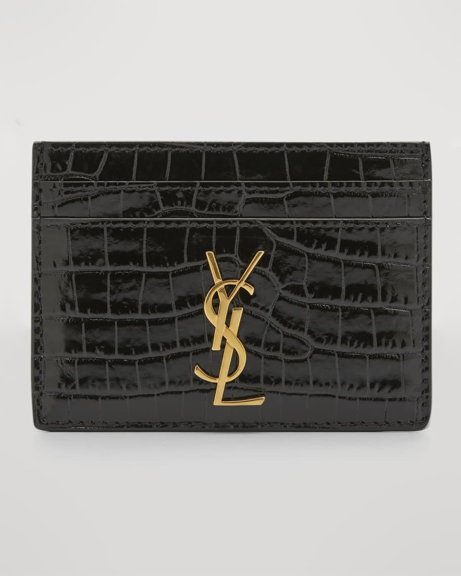 Saint Laurent YSL Croc-Embossed Leather Card Case | Neiman Marcus