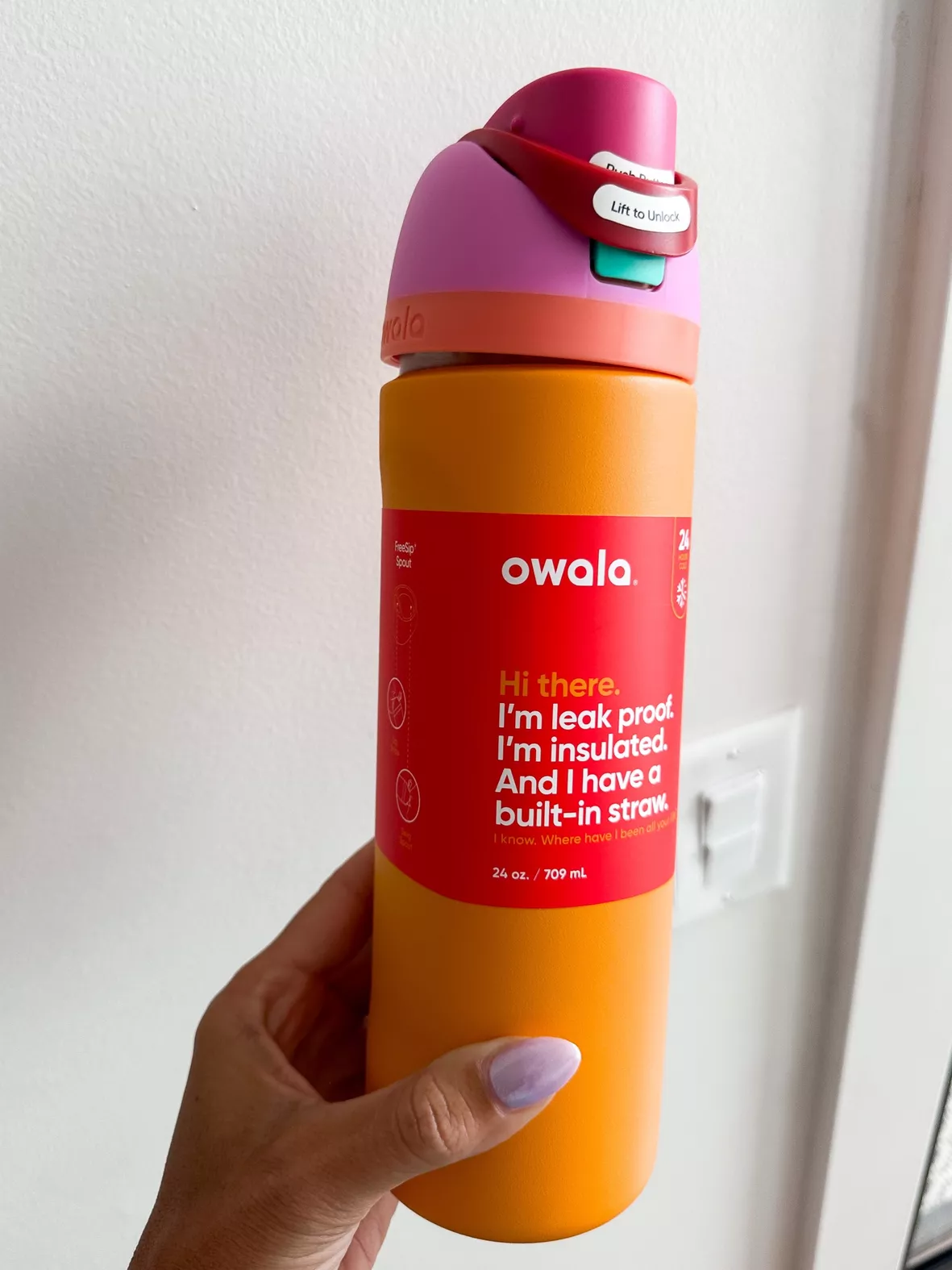 Personalized Owala 24 Oz Freesip Water Bottle Leak Proof Built in