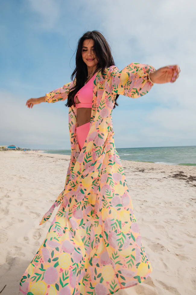 Eyes On Paradise In Squeeze The Day Belted Kimono Cover Up | Pink Lily