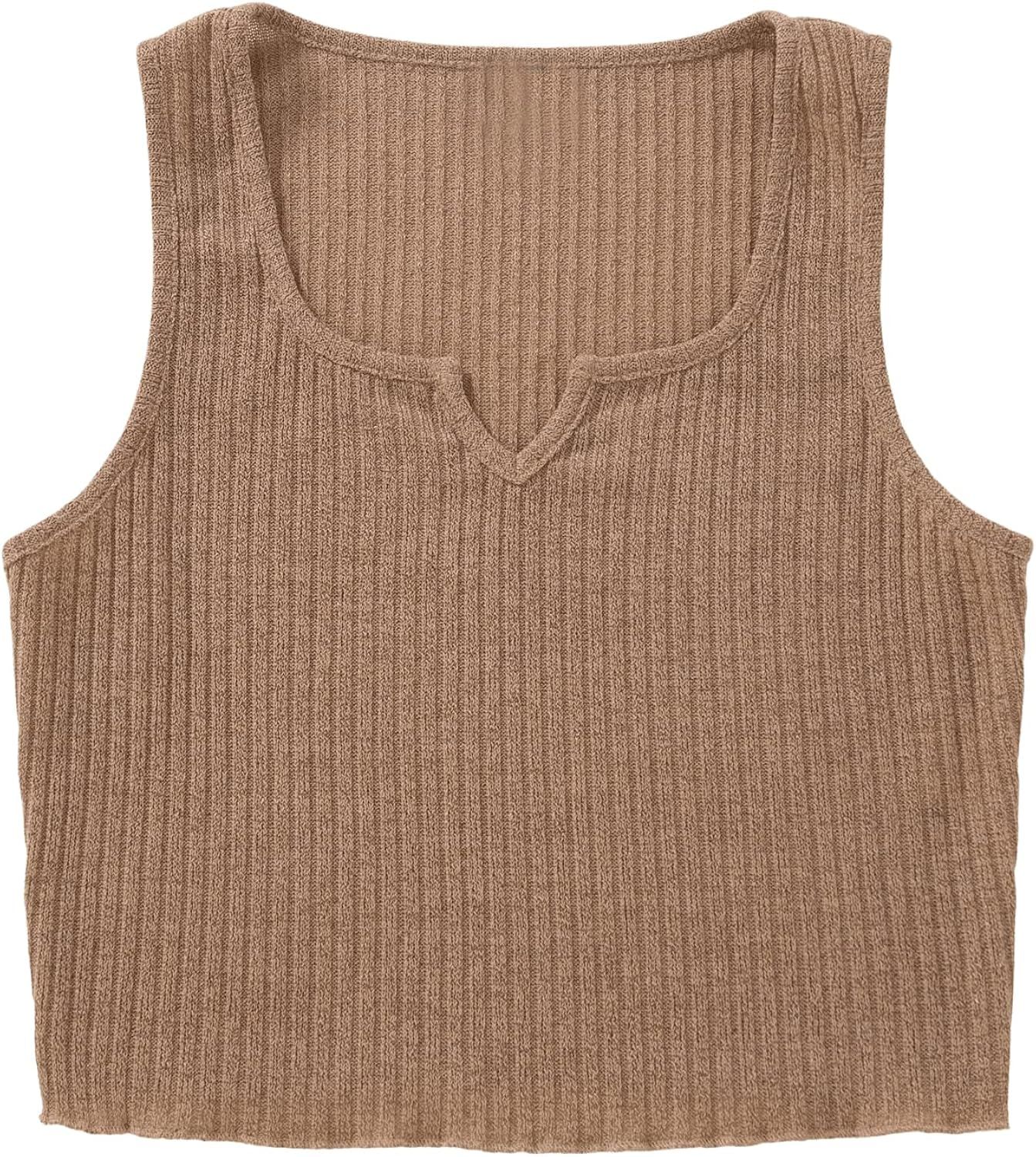 SweatyRocks Women's Sleeveless Notched Neck Ribbed Knit Fitted Crop Vest Tank Top | Amazon (US)