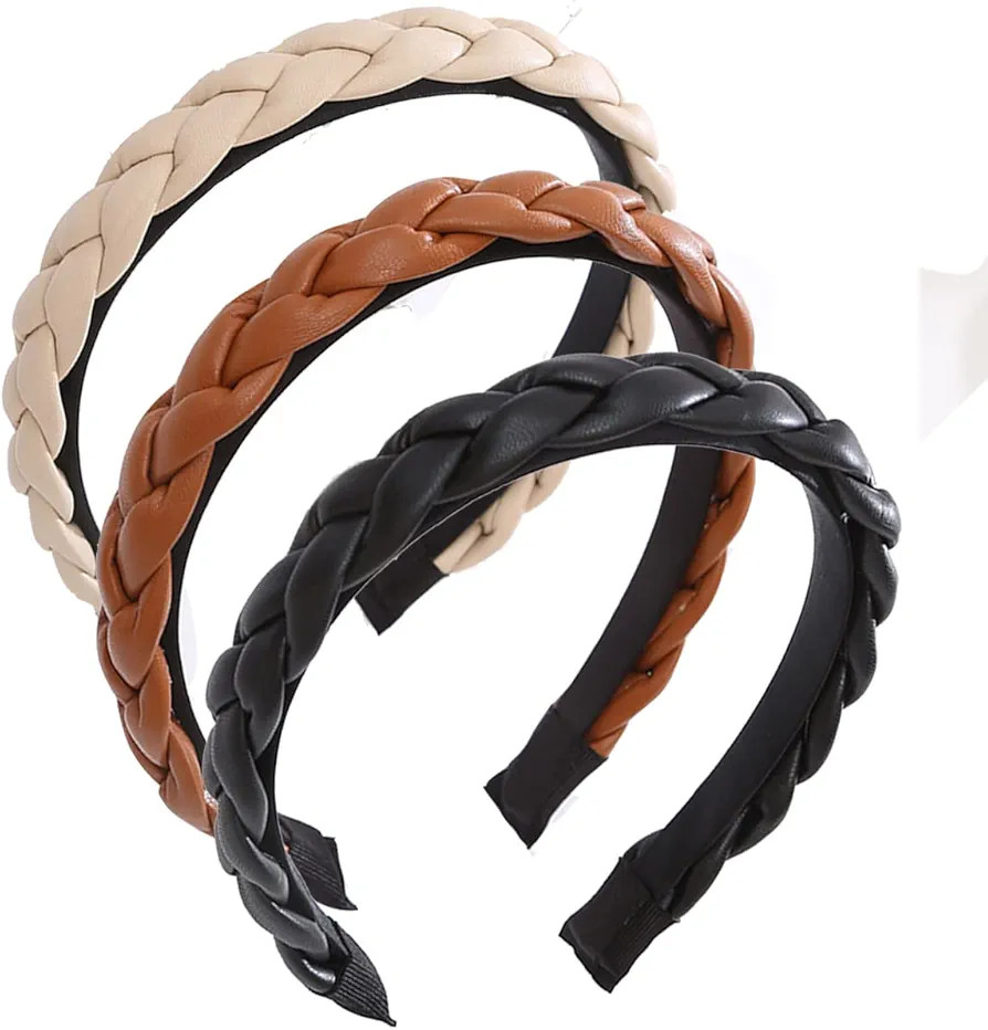 Braid Leather Headband Fashion Non Slip Padded headband Women Hair Head Bands diademas para mujer de moda braided headband for Women… (3pcs-A) | Amazon (US)
