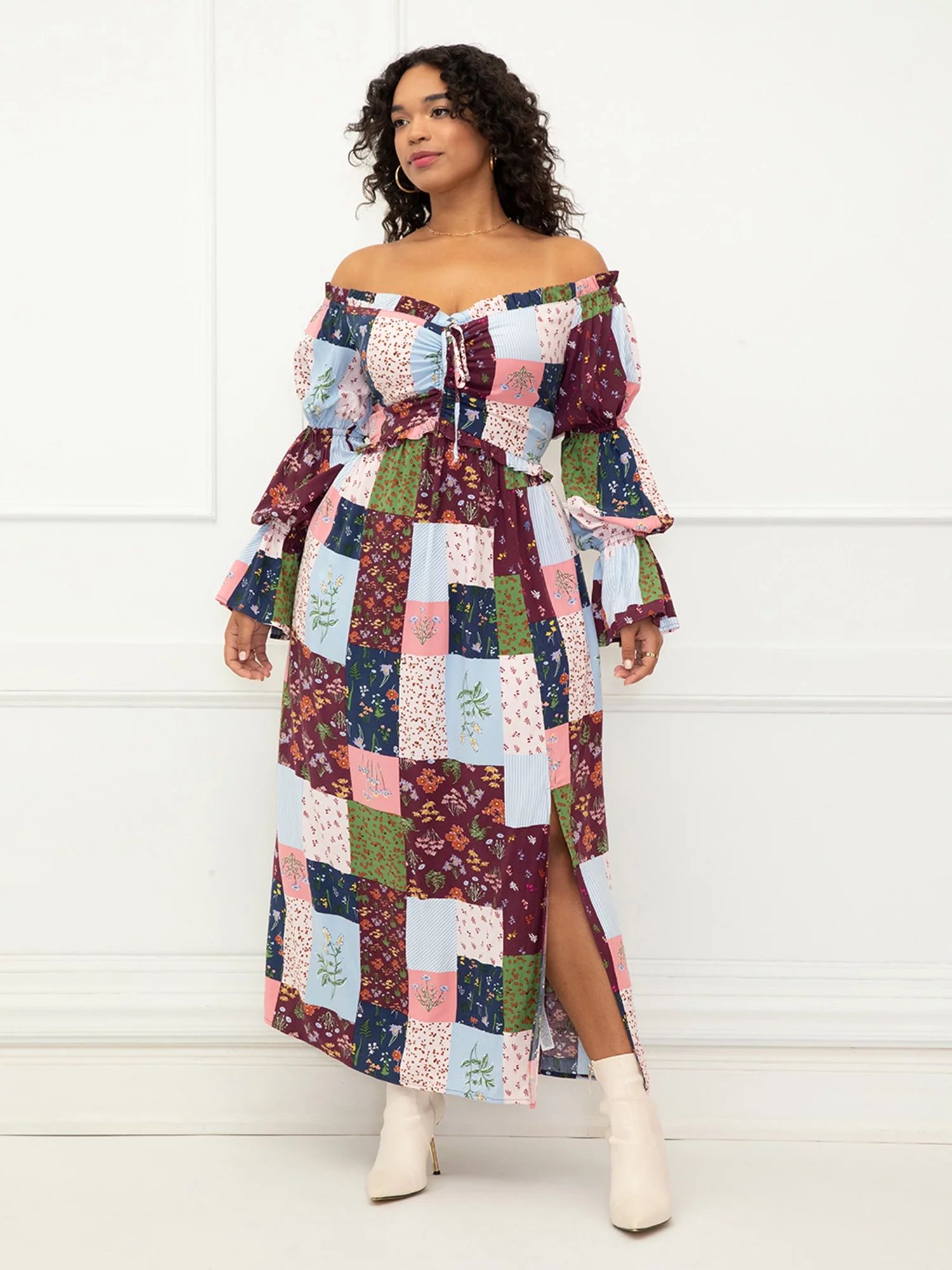 ELOQUII Elements Women's Plus Size Off The Shoulder Maxi Dress With Cinch | Walmart (US)