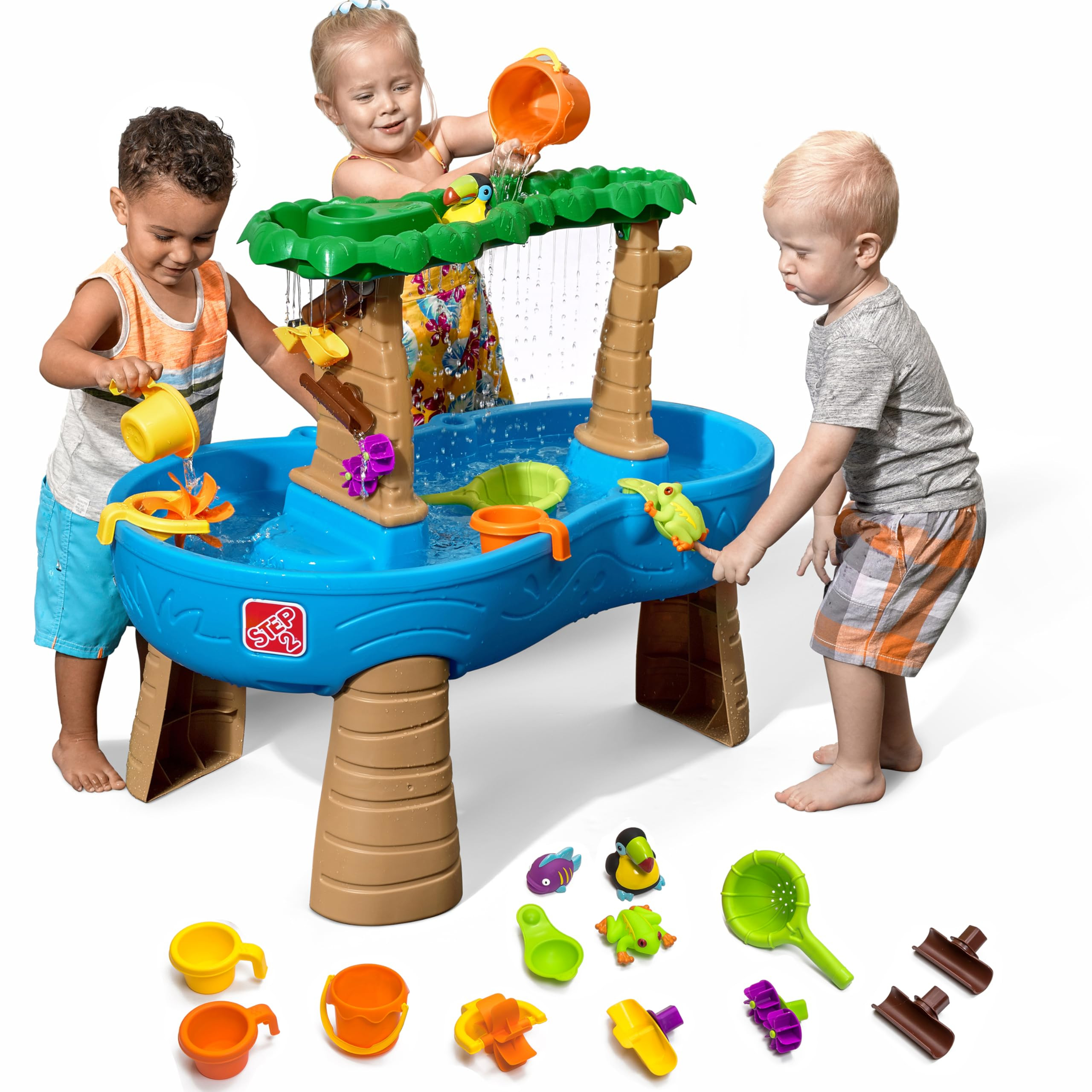 Step2 Tropical Rainforest Water Table, Kids Water and Sand Activity Sensory Playset, Summer Outdoor Toys, 13 Piece Water Toy Accessories, For Toddlers 1.5+ Years Old, Blue & Brown | Amazon (US)