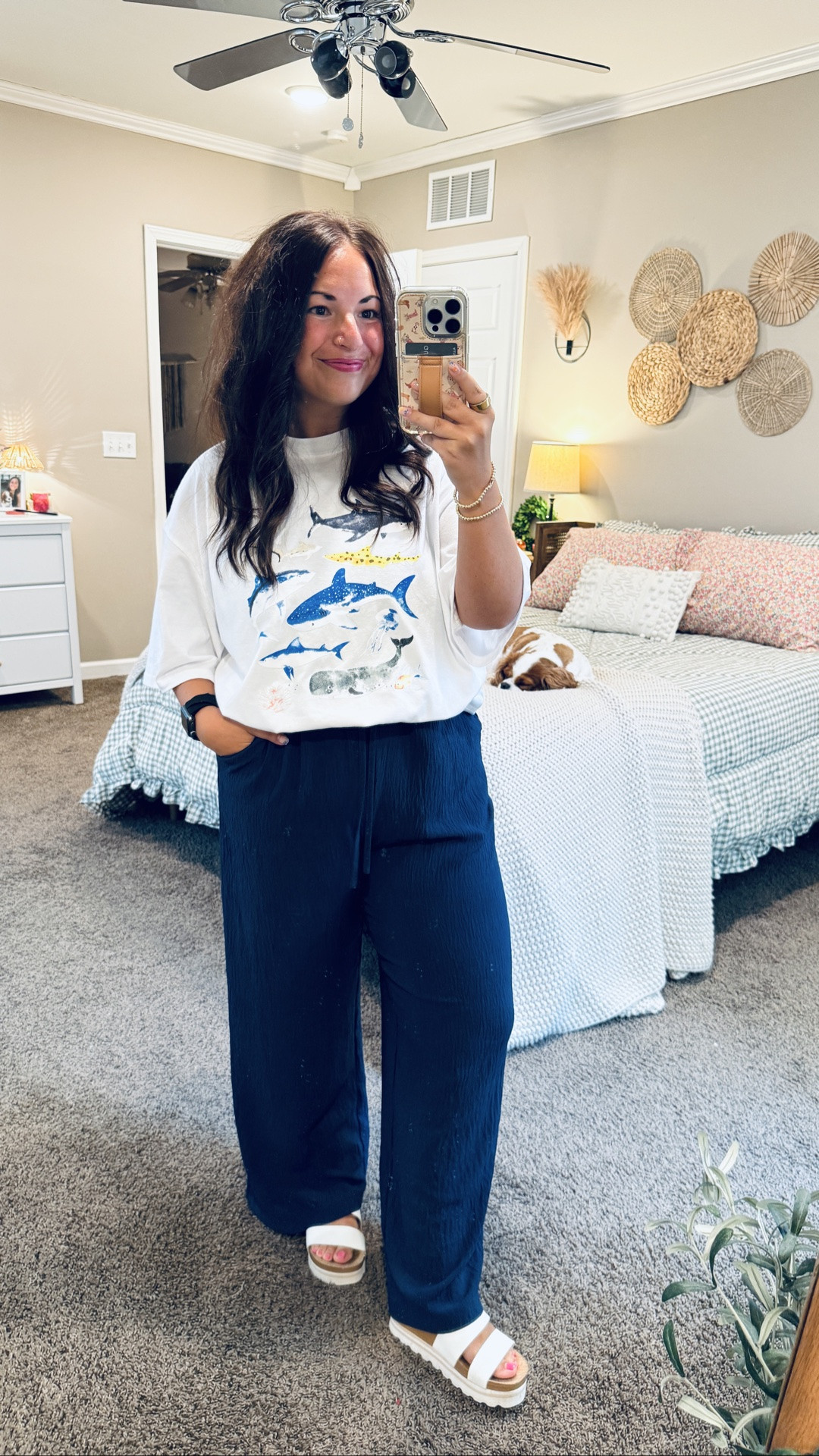 The cutest vacation graphic tee! 🦈☀️ I wore the assorted shark design on my beach trip, & it couldn't have been more perfect! It fits true to size with a relaxed fit & comes in 35 other colors & designs, so there's something for every style. 🌊💙 

 #LTKootd #LTKSeasonal #LTKMidsize