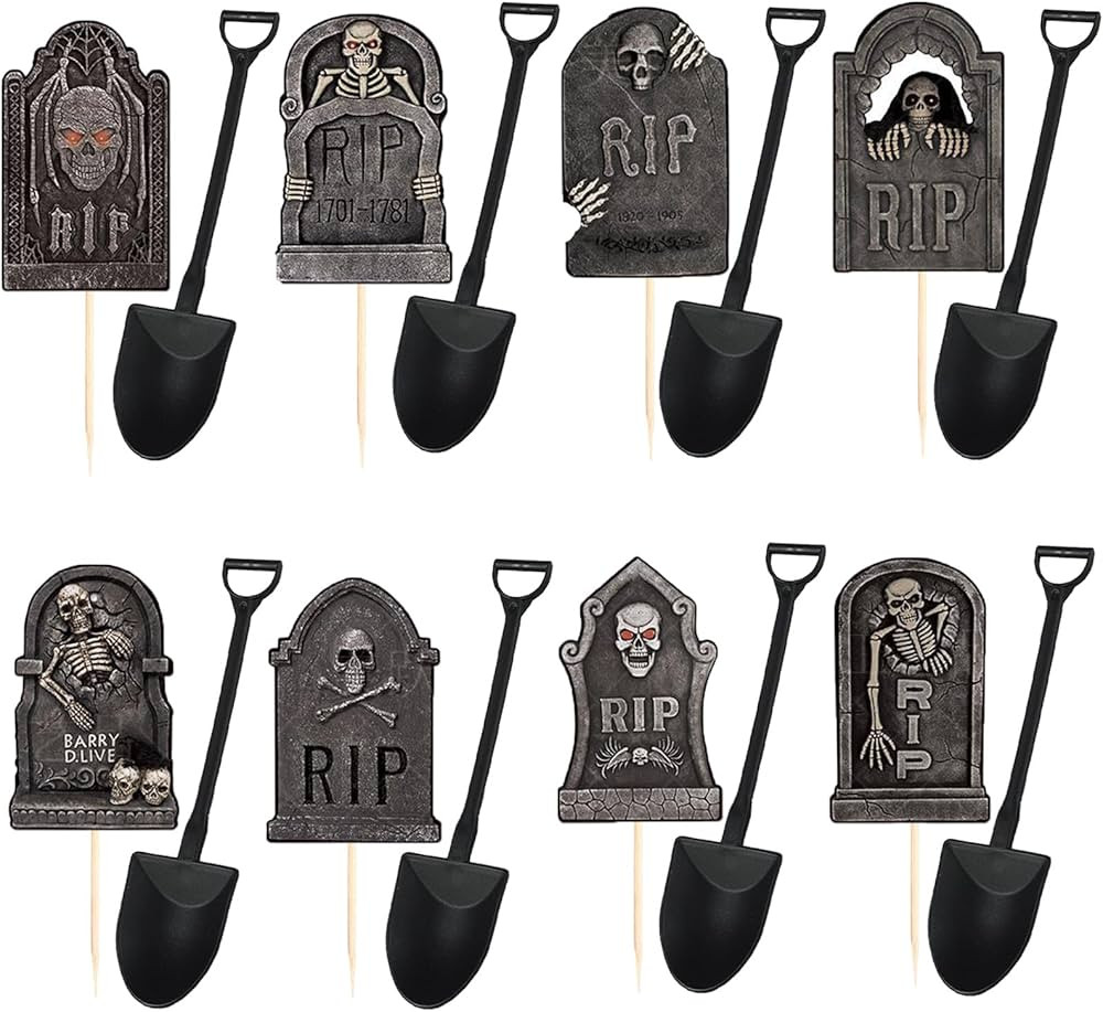 Halloween Cupcake Toppers Cake Decorations Tombstones Graveyard Cupcake Toppers with Novelty Mini... | Amazon (US)