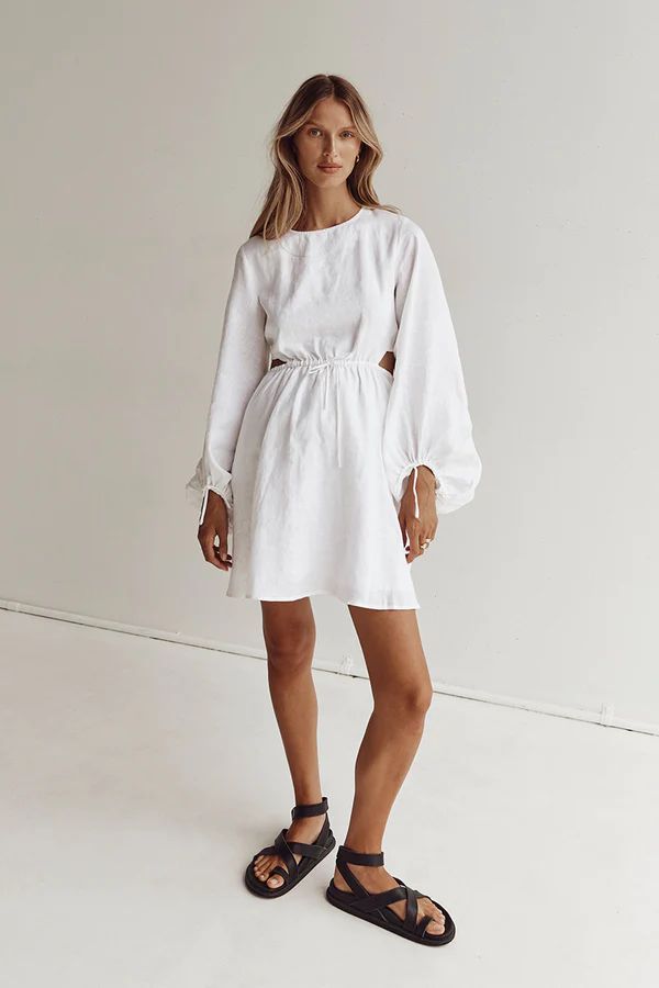 MOLLY WHITE LINEN MINI DRESS | DISSH