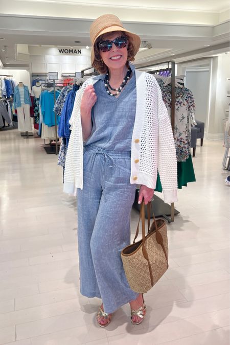 Love this 2-piece Chambray set from Talbots’ Haven line! I paired the chambray Johnny collar top with an open knit ivory cardigan and a raffia bucket hat and raffia tote. Love the gold sandals and tortoise sunglasses to finish off my look! 

Take 40% off one item and 25% off the rest of your items right now at Talbots!

#LTKstyletip #LTKover40 #LTKsalealert