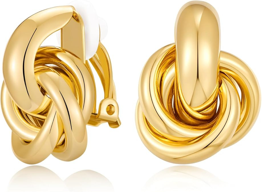 Gold Geometric Clip On Earrings for Women Chunky Gold Knot Link Clip Earrings Trendy Jewelry | Amazon (US)