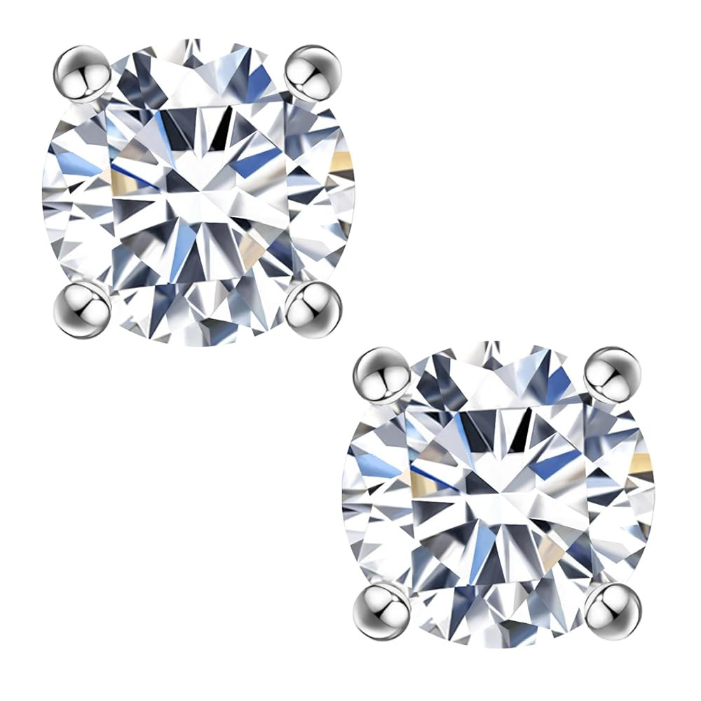 Moissanite Stud Earrings, 0.6ct-2ct DF Color Brilliant Round Cut Lab Created Moissanite Earrings ... | Amazon (US)