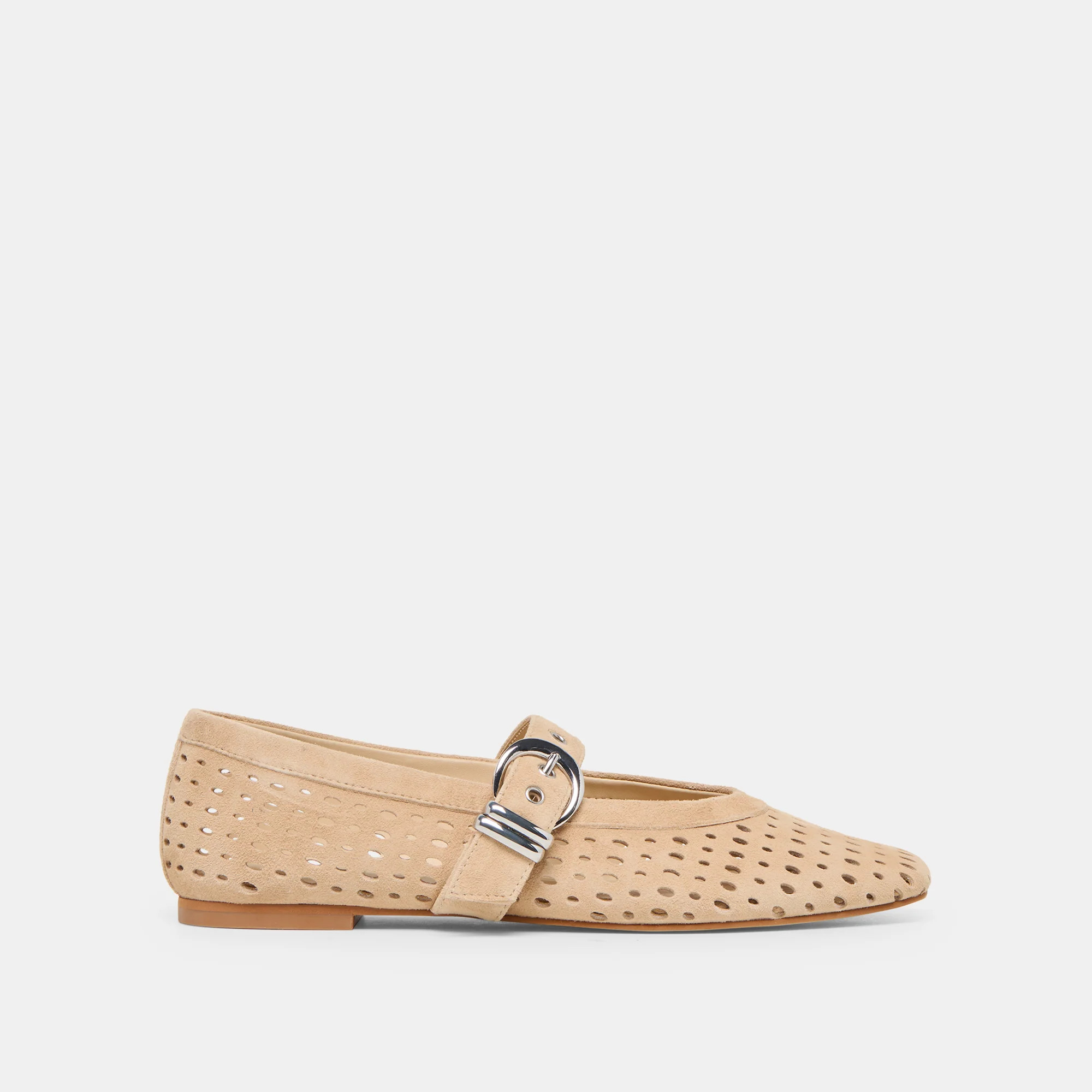 Mikel Ballet Flats Camel Perforated Suede | DolceVita.com